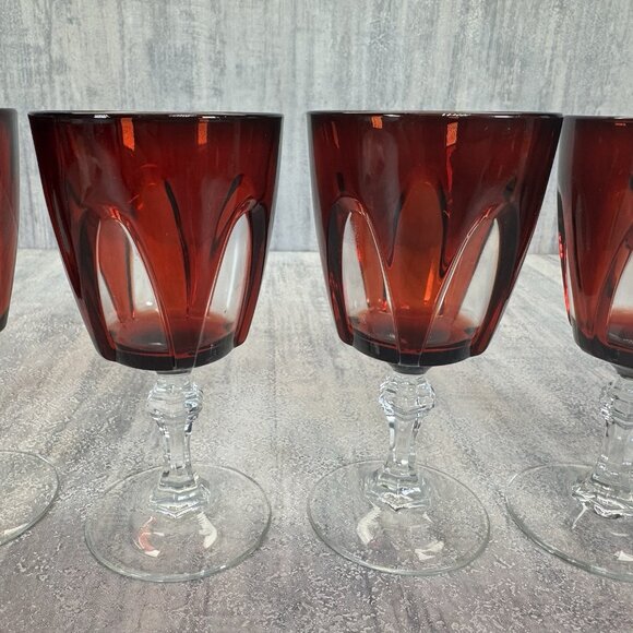 Six (6) Cristal d'Arques Durand Gothic Ruby Red Wine Cordial Glasses - Picture 3 of 10